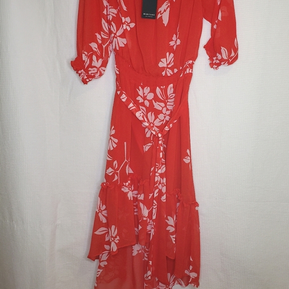 NEW Marciano Women's XS Light Red Sheer Floral High-Low Summer Tripical Dress - Picture 5 of 9